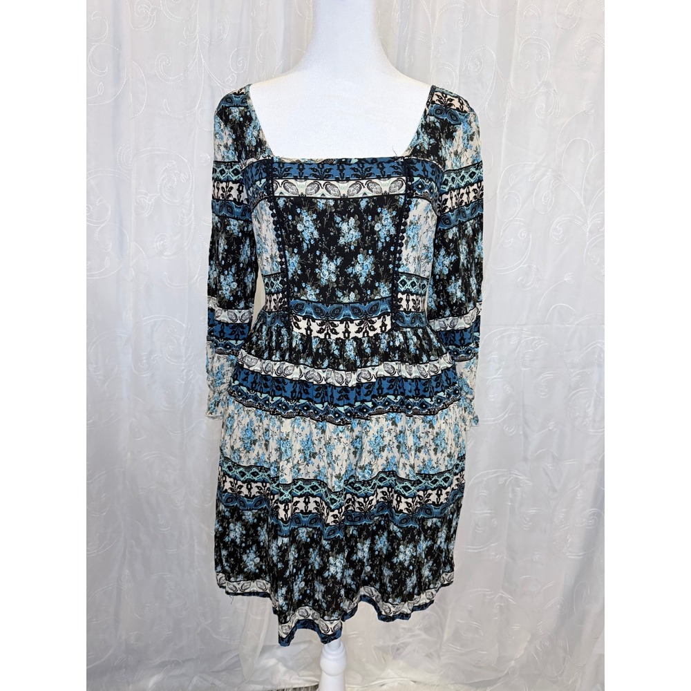 Band of Gypsies Blue Floral Boho Mini Dress |Size Medium